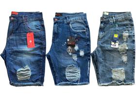 kit com 3 bermudas masculina rasgadas slim todas em jeans