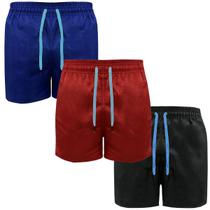 Kit Com 3 Bermudas Praia Verão Masculina Tactel Cordão Azul