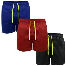 Kit Com 3 Bermudas Praia Verão Masculina Tactel Cordão Verde
