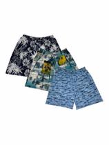 Kit Com 3 Bermudas Tactel Estampada Com Bolso Masculina
