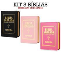 Kit com 3 Biblias Sagradas Pequena Luxo Kit com 3 Biblias Sagradas Pequena Luxo
