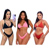 Kit com 3 Biquínis Asa Delta Bojo Removível Liso Meia Taça Kit com 3 Biquínis Asa Delta Bojo Removível Liso Meia Taça