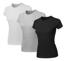 Kit Com 3 Blusa Feminina T-shirt Baby Look Gola Redonda Kit Com 3 Blusa Feminina T-shirt Baby Look Gola Redonda