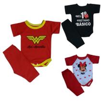 Kit com 3 Body + calça tema Personagem - Menina - Duda Baby Shop