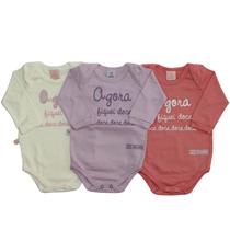 Kit Com 3 Bodys Manga Longa Estampado Agora Fiquei Doce - Bicho Molhado