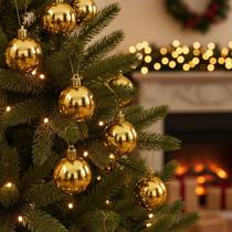 Kit com 3 Bolas de Natal Douradas Brilhantes 6cm Decoração Natalina Magizi