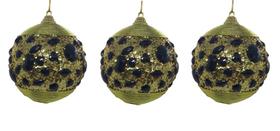 Kit com 3 Bolas de Natal Luxo Dourado com Glitter e Pedras 8cm de Ø - KOPECK
