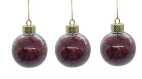 Kit com 3 Bolas de Natal Luxo Transparente com Fios Vermelho 8cm de Ø