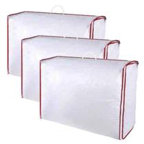 Kit com 3 Bolsa em Pvc Transparente Porta Roupas de Cama Lençóis Colchas Edredons Cobertores Organizador de Closet