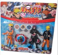 Kit Com 3 Bonecos Naruto E Lançador De Discos