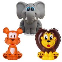 Kit Com 3 Brinquedos De Vinil Para Bebê A Partir De 3 Meses - Elefante - Tigre - Leão Kit Com 3 Brinquedos De Vinil Para Bebê A Partir De 3 Meses - Elefante - Tigre - Leão
