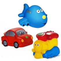Kit Com 3 Brinquedos De Vinil Para Bebê Transportes - Carro - Avião - Trem Kit Com 3 Brinquedos De Vinil Para Bebê Transportes - Carro - Avião - Trem