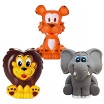 Kit Com 3 Brinquedos De Vinil Para Bebê ZOO - Leão - Elefante - Tigre Kit Com 3 Brinquedos De Vinil Para Bebê ZOO - Leão - Elefante - Tigre