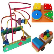 Kit Com 3 Brinquedos Pedagógicos De Madeira - Lindos! Kit Com 3 Brinquedos Pedagógicos De Madeira - Lindos!
