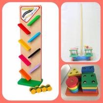 Kit Com 3 Brinquedos Pedagógicos De Madeira - Lindos! - BRINQUE E LEIA