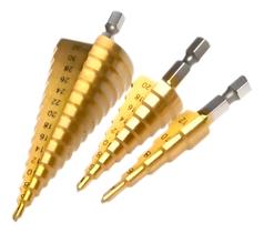 Kit Com 3 Brocas Escalonadas Titanio 4-12 4-20 4-32mm