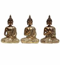 Kit com 3 Buda Hindu Tibetano Em Resina Dourado Brilho 12cm Kit com 3 Buda Hindu Tibetano Em Resina Dourado Brilho 12cm