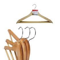 Kit Com 3 Cabides De Madeira Com Verniz Gancho Giratório