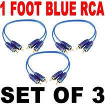 Kit com 3 Cabos RCA Interconexão Azul e Dourado de 30 cm