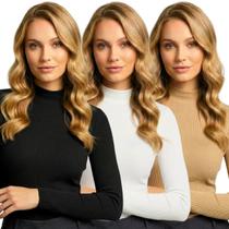 Kit com 3 Cacharrel Feminina Gola Alta Canelada Manga Longa Premium Inverno Casual Chic Elegante