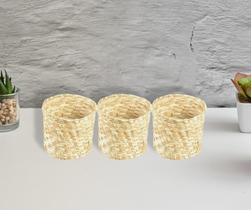 Kit Com 3 Cachepo Taboa Flor Organizador Fibra Natural
