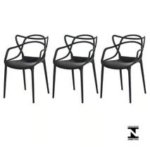 Kit com 3 Cadeira Allegra Masters Polipropileno Sala,Cozinha, Jantar, Empilhavel Preta