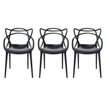 Kit Com 3 Cadeira Allegra Masters Polipropileno Sala Cozinha Jantar Empilhavel Preta
