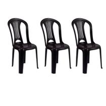 Kit com 3 cadeira plástico bistrô preta sem braço - 182kg - mor Kit com 3 cadeira plástico bistrô preta sem braço - 182kg - mor