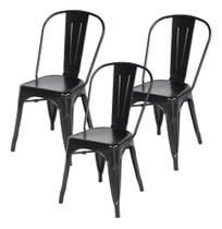 Kit com 3 Cadeira Tolix Iron Design Preto Aço Industrial Sala Cozinha Jantar Bar