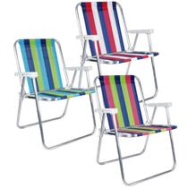 Kit com 3 Cadeiras de Praia e Piscina Alta 25500 Cores Variadas Alumínio Belfix - Bel Fix