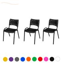 Kit com 3 Cadeiras Iso Fixa Plástico Polipropileno Empilhável Igreja Escritório Escola Recepção Home office Ergonômica Várias Cores