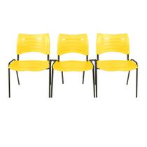 Kit com 3 Cadeiras Iso Turim plastica Igreja Recepção Escola Amarela