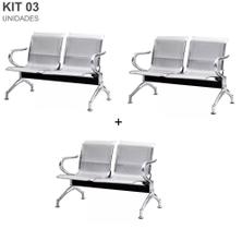 Kit com 3 Cadeiras Longarina Aeroporto Cromada 2 Lugares Kit com 3 Cadeiras Longarina Aeroporto Cromada 2 Lugares