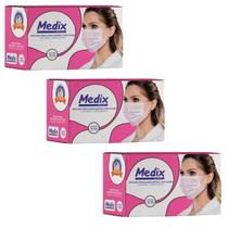 Kit com 3 Caixa Máscaras Tripla Descartável Com Filtro (BFE) Rosa