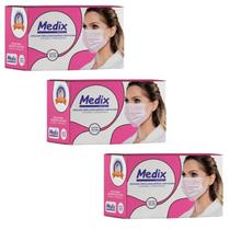 Kit com 3 Caixa Máscaras Tripla Descartável Com Filtro (BFE) Rosa