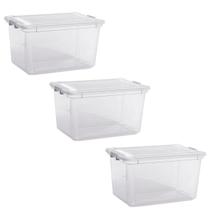 Kit com 3 Caixa Multiuso Organizadora Plástico Brinquedos 35L