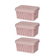 Kit com 3 Caixa organizadora C/ tampa armazenamento Roupas Empilhavel 2 Litros para Armário