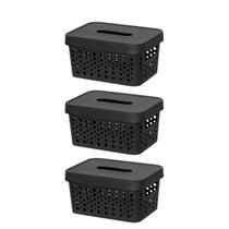 Kit com 3 Caixa organizadora com tampa 2 litros armazenamento Objetos Roupas Multiuso Empilhavel Armário Cesto