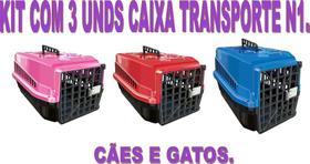 Kit com 3 caixas de transporte n1 caes e gatos