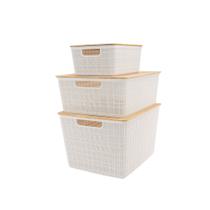 Kit com 3 Caixas Organizadoras Branca com Tampa de Bambu P, M e G - Oikos Kit com 3 Caixas Organizadoras Branca com Tampa de Bambu P, M e G - Oikos