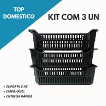 KIT com 3 Caixas Organizadoras multiuso Empilháveis para dispensa cozinha- escritório