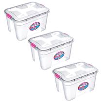 Kit Com 3 Caixas Organizadoras Transparente 12 Litros Com Trava
