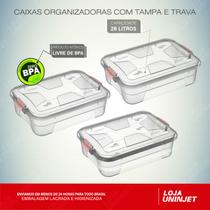 Kit Com 3 Caixas Organizadoras Transparente 28 Litros Uninjet