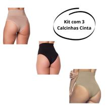 Kit com 3 Calça Cinta Abdominal - Calcinha Feminina Pós Parto Fio Dental Aperta a Barriga