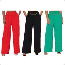 Kit com 3 Calças Feminina - Pantalona Alfaiataria Cintura Alta com Bolsos - Elegância e Conforto