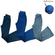 Kit com 3 Calças Flare Canelada 3D Tecido Grosso - P ao GG - Com Detalhe