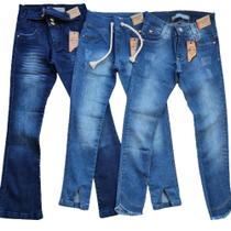 Kit com 3 calças jeans infantil menina com lycra Tam 4 a 16 anos.