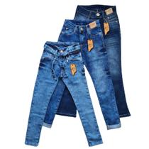 Kit com 3 calças jeans juvenil feminina com lycra Tam 10 a 16 anos.