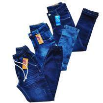 kit com 3 calças jeans juvenil masculina com elastano e ajuste interno.