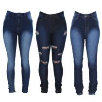 Kit com 3 Calças Jeans Lisos e Rasgados Balada Kit com 3 Calças Jeans Lisos e Rasgados Balada